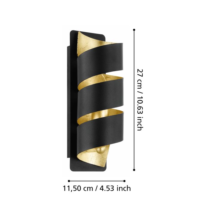 Carregue imagem no visualizador da galeriaAplique de Parede em Espiral Preto com Interior Dourado ELIZONDO EGLO
