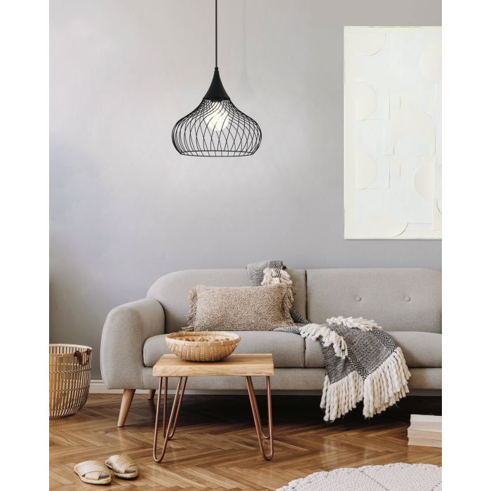 Carregue imagem no visualizador da galeriaCandeeiro de teto com abajur em arame preto STAVERTON EGLO
