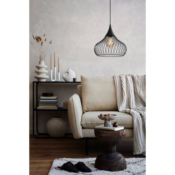 Carregue imagem no visualizador da galeriaCandeeiro de teto com abajur em arame preto STAVERTON EGLO
