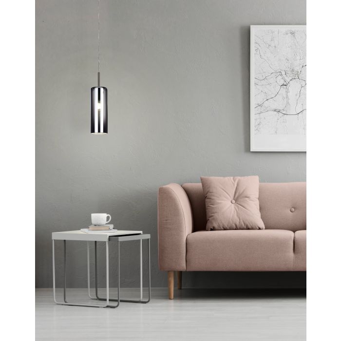 Carregue imagem no visualizador da galeriaCandeeiro de teto com abajur cilíndrico em vidro preto fumado SELVINO EGLO
