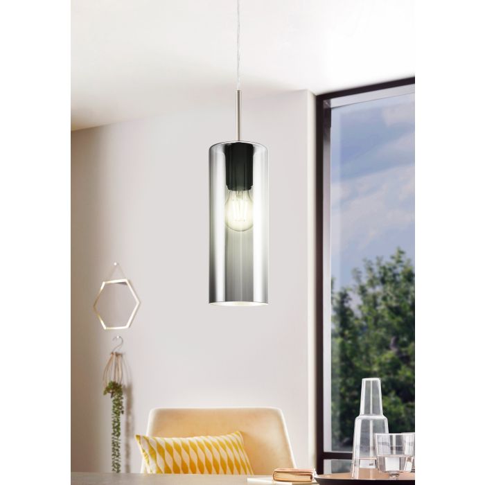 Carregue imagem no visualizador da galeriaCandeeiro de teto com abajur cilíndrico em vidro preto fumado SELVINO EGLO
