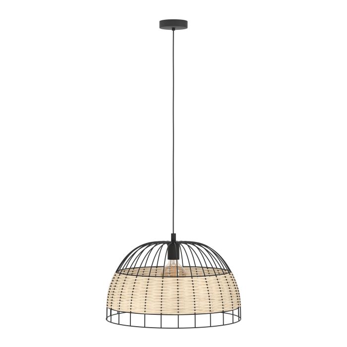 Carregue imagem no visualizador da galeriaCandeeiro de teto suspenso com moldura preta e rotim ANWICK EGLO
