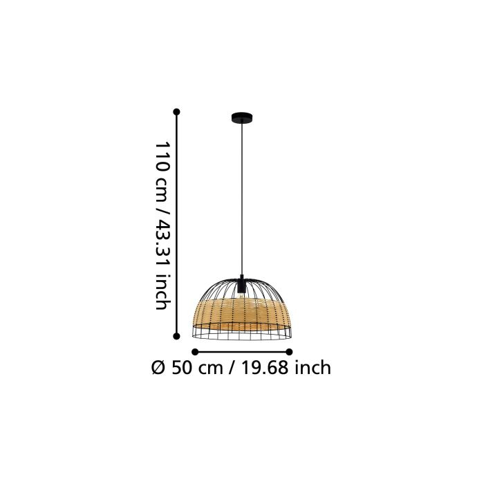 Carregue imagem no visualizador da galeriaCandeeiro de teto suspenso com moldura preta e rotim ANWICK EGLO
