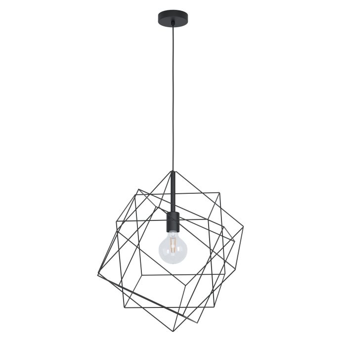 Carregue imagem no visualizador da galeriaCandeeiro de teto com abajur de arame preto STRAITON EGLO
