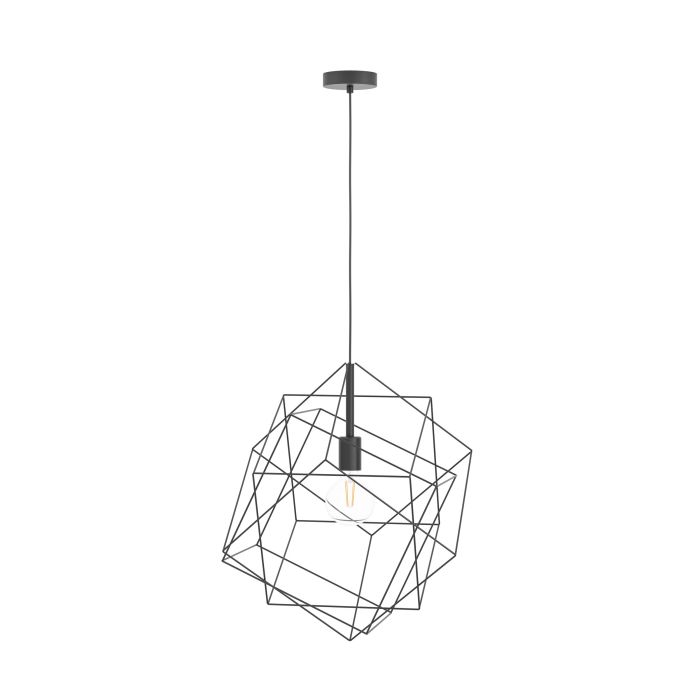 Carregue imagem no visualizador da galeriaCandeeiro de teto com abajur de arame preto STRAITON EGLO
