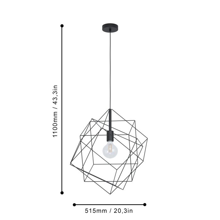 Carregue imagem no visualizador da galeriaCandeeiro de teto com abajur de arame preto STRAITON EGLO
