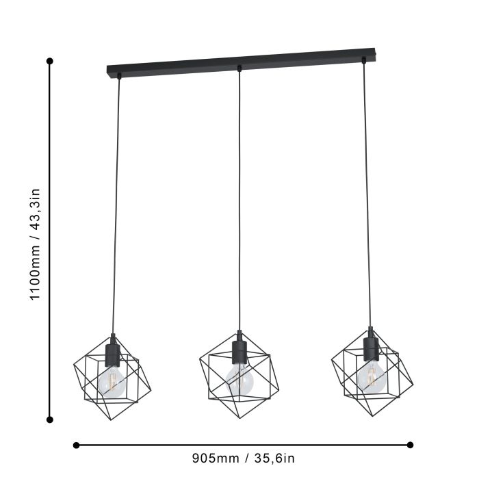 Carregue imagem no visualizador da galeriaCandeeiro de teto com três abajures e armações de arame STRAITON EGLO
