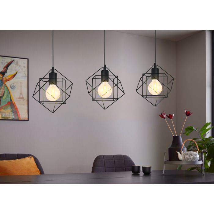 Carregue imagem no visualizador da galeriaCandeeiro de teto com três abajures e armações de arame STRAITON EGLO
