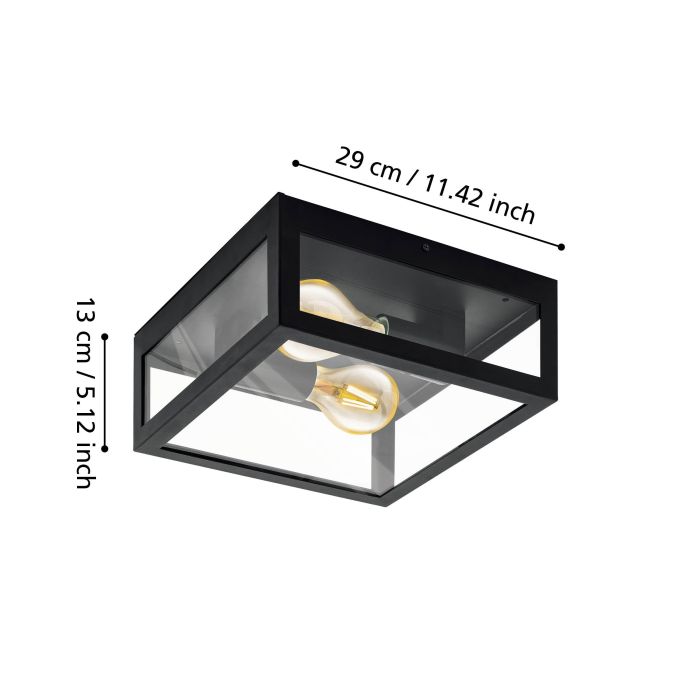 Load image into Gallery viewer, Plafon com Moldura de Metal Preto e Vidro Transparente AMEZOLA EGLO
