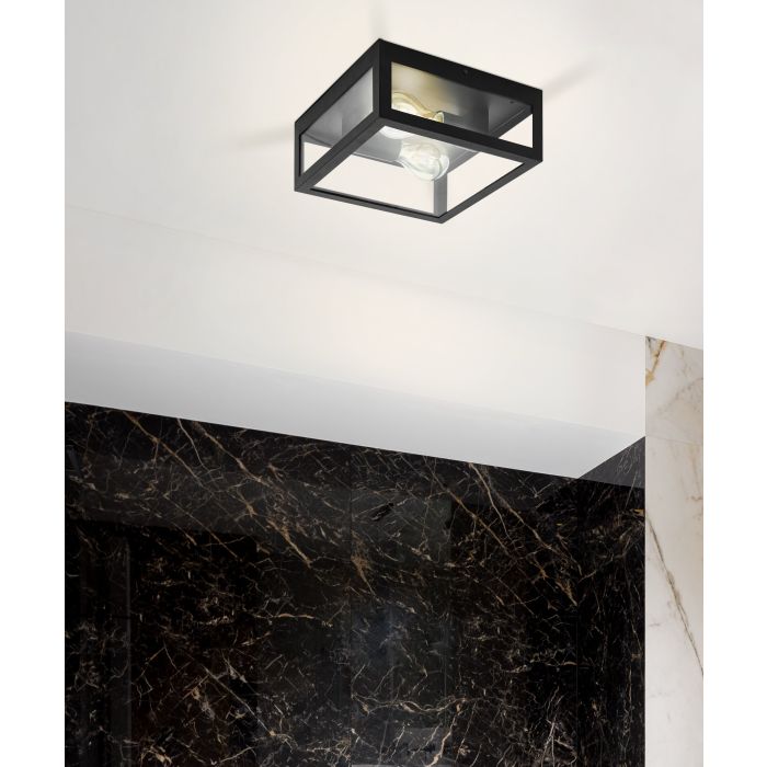 Load image into Gallery viewer, Plafon com Moldura de Metal Preto e Vidro Transparente AMEZOLA EGLO
