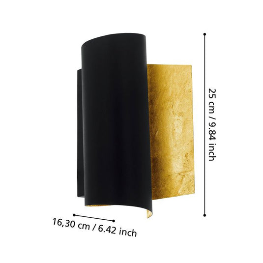 Aplique de Parede com Metal Preto e Folha de Ouro FALICETTO EGLO
