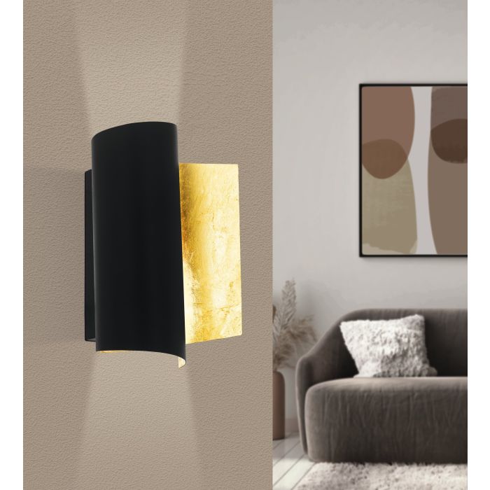 Load image into Gallery viewer, Aplique de Parede com Metal Preto e Folha de Ouro FALICETTO EGLO
