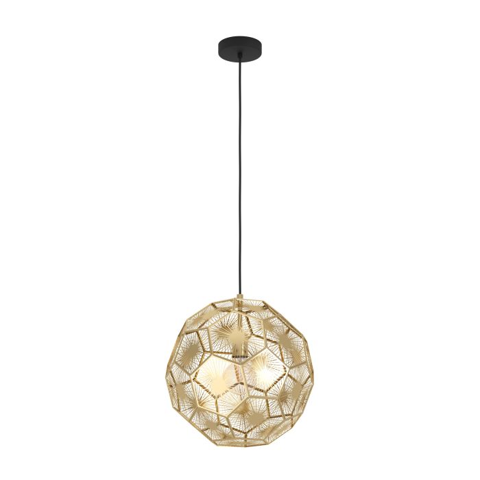 Cargue la imagen en el visor de la galería, Candeeiro de teto com abajur metal latão e design geométrico SKOURA EGLO
