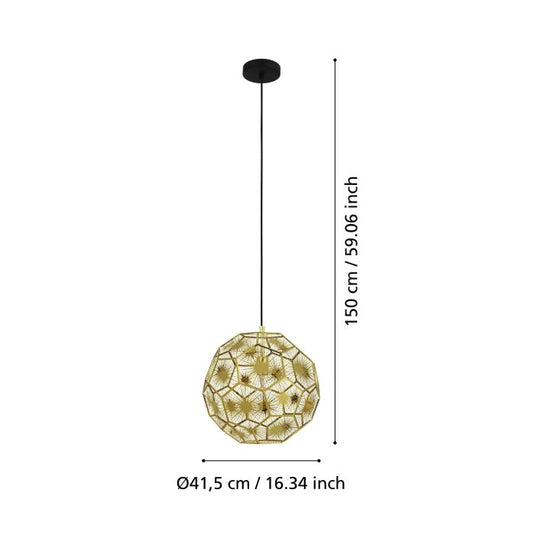 Candeeiro de teto com abajur metal latão e design geométrico SKOURA EGLO