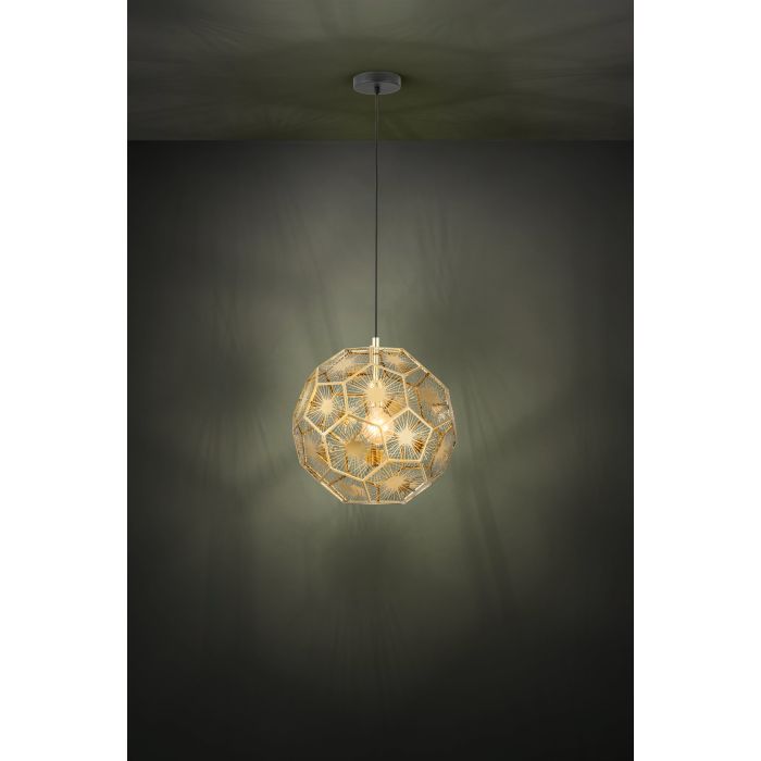 Cargue la imagen en el visor de la galería, Candeeiro de teto com abajur metal latão e design geométrico SKOURA EGLO
