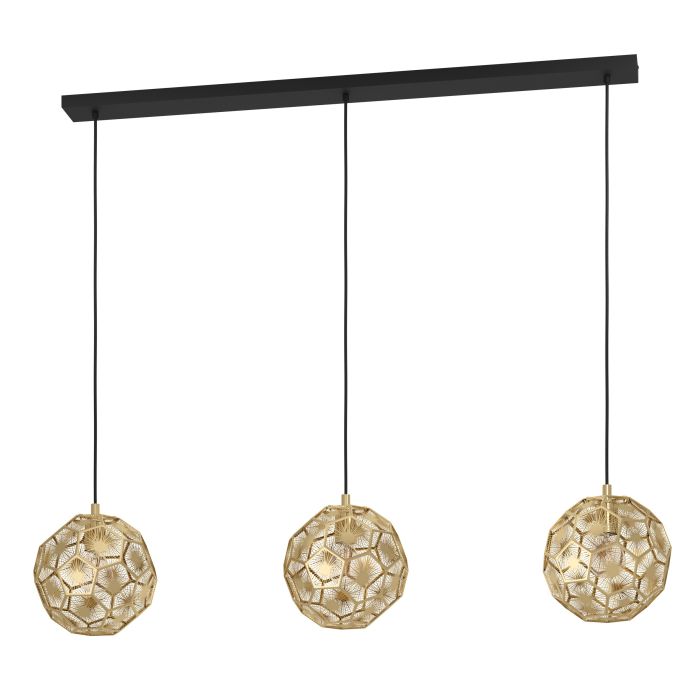 Carregue imagem no visualizador da galeriaCandeeiro de teto com três abajures em metal latão SKOURA EGLO
