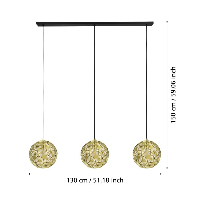 Carregue imagem no visualizador da galeriaCandeeiro de teto com três abajures em metal latão SKOURA EGLO

