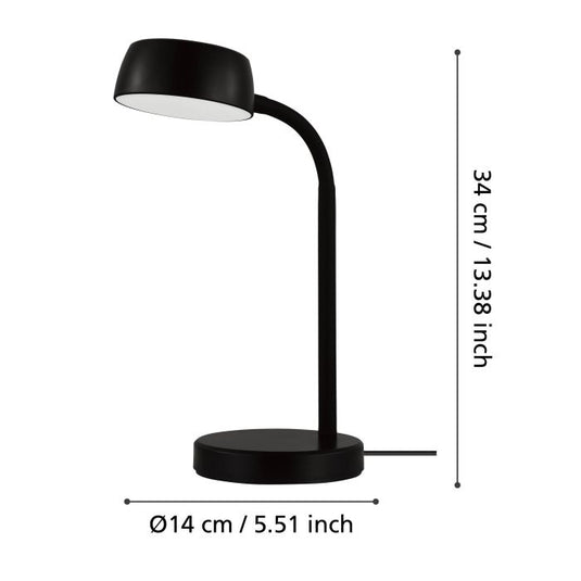 Candeeiro de Mesa LED Preto com Luz Branca Quente CABALES EGLO