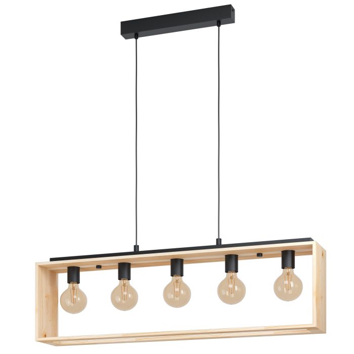 Carregue imagem no visualizador da galeriaCandeeiro de teto suspenso com madeira natural e metal preto FAMBOROUGH EGLO
