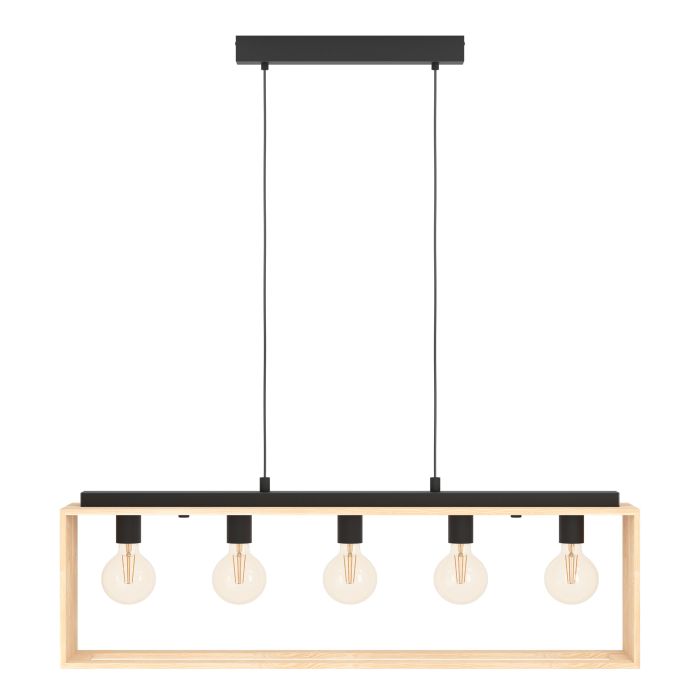 Carregue imagem no visualizador da galeriaCandeeiro de teto suspenso com madeira natural e metal preto FAMBOROUGH EGLO

