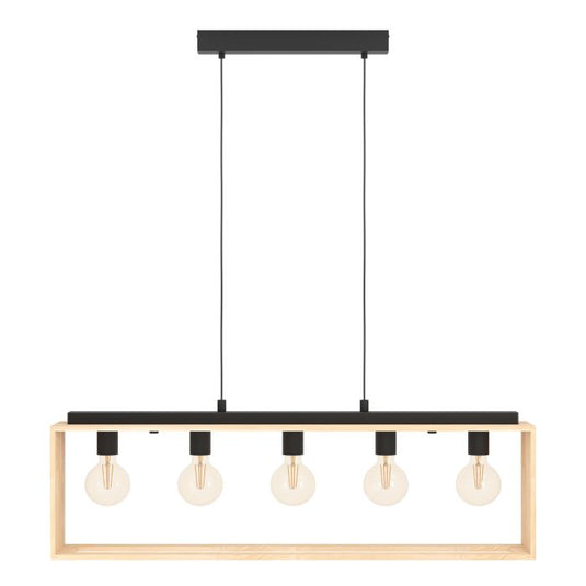 Candeeiro de teto suspenso com madeira natural e metal preto FAMBOROUGH EGLO