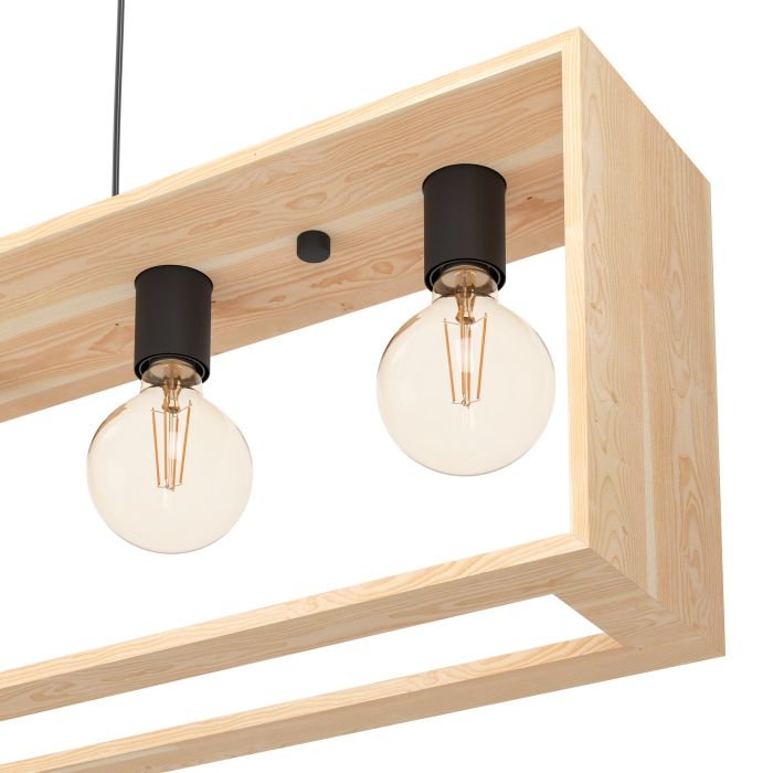 Carregue imagem no visualizador da galeriaCandeeiro de teto suspenso com madeira natural e metal preto FAMBOROUGH EGLO

