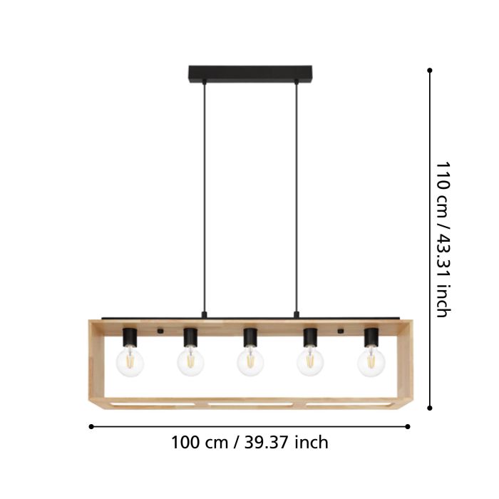 Carregue imagem no visualizador da galeriaCandeeiro de teto suspenso com madeira natural e metal preto FAMBOROUGH EGLO
