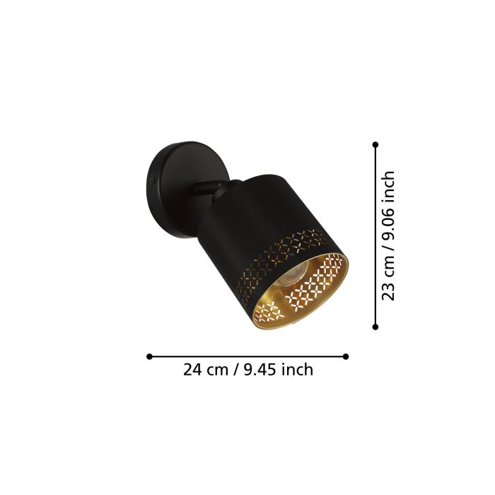 Cargue la imagen en el visor de la galería, Foco de Parede ou Teto com Tecido Preto e Interior Dourado ESTEPERRA EGLO
