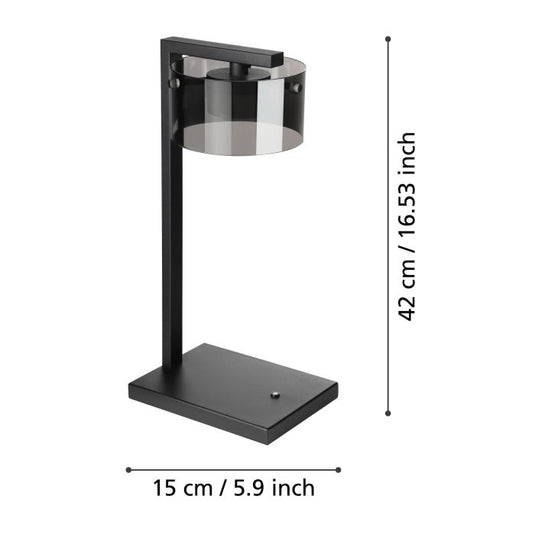 Candeeiro de Mesa LED com Base de Metal Preto e Vidro Fumado COPILLOS EGLO