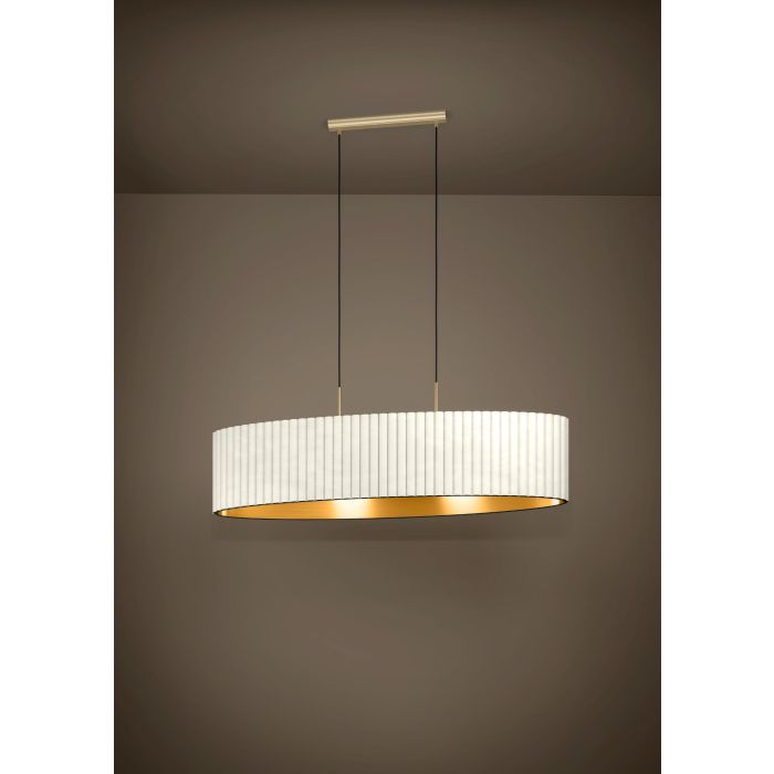 Carregue imagem no visualizador da galeriaCandeeiro de teto com abajur oval em veludo branco e dourado TAMARESCO EGLO
