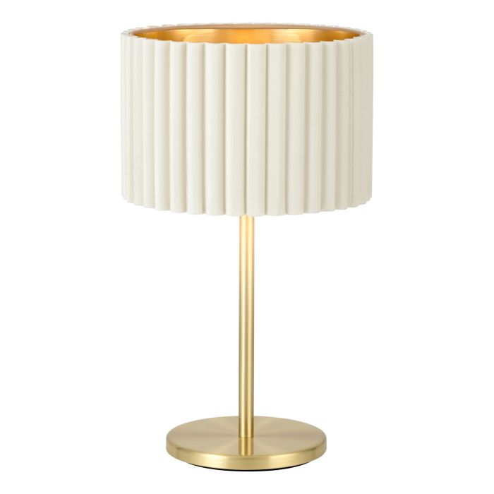 Load image into Gallery viewer, Candeeiro de Mesa com Base em Latão Escovado e Abajur em Veludo Branco TAMARESCO EGLO
