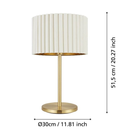 Candeeiro de Mesa com Base em Latão Escovado e Abajur em Veludo Branco TAMARESCO EGLO