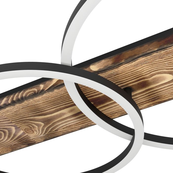 Carregue imagem no visualizador da galeriaCandeeiro de teto LED com madeira e metal preto BOYAL EGLO
