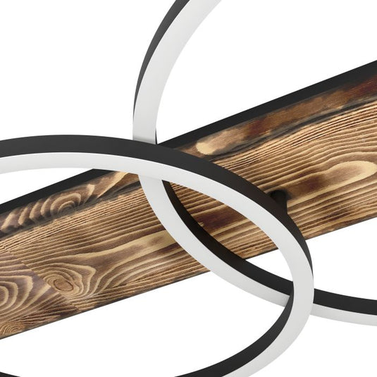 Candeeiro de teto LED com madeira e metal preto BOYAL EGLO