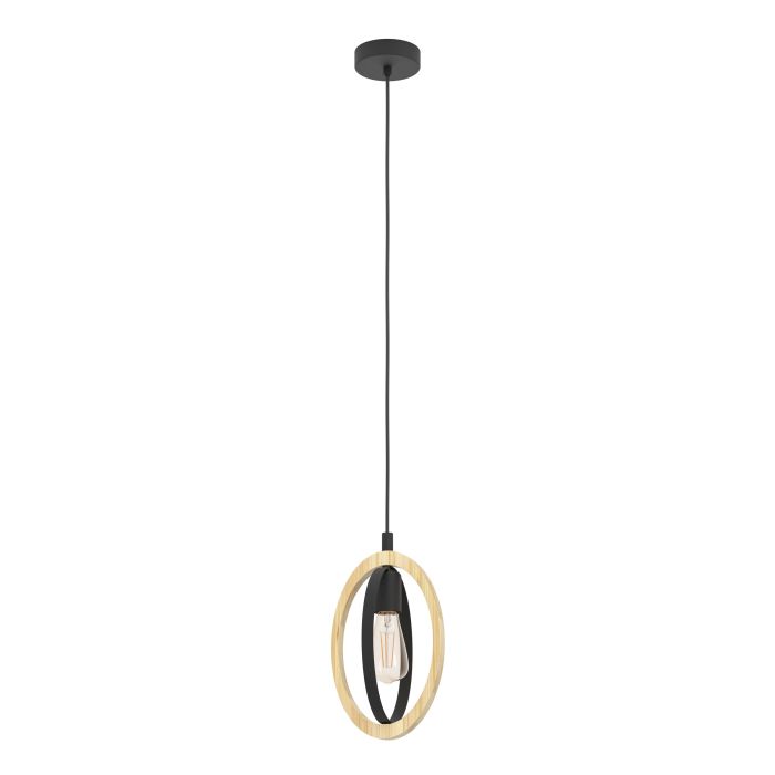 Carregue imagem no visualizador da galeriaCandeeiro de teto suspenso com elementos ovais em madeira e metal BASILDON EGLO
