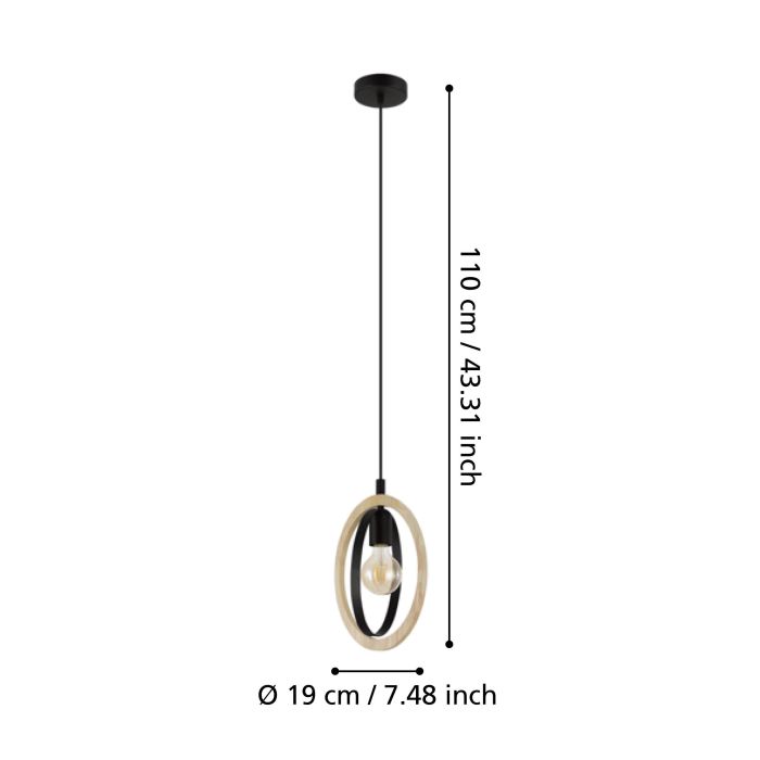 Carregue imagem no visualizador da galeriaCandeeiro de teto suspenso com elementos ovais em madeira e metal BASILDON EGLO
