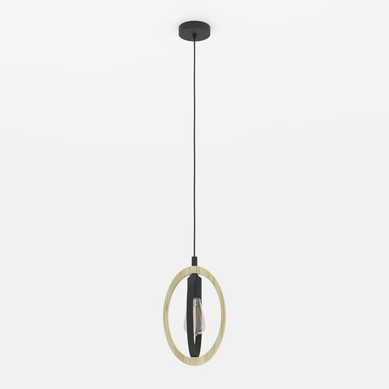 Carregue imagem no visualizador da galeriaCandeeiro de teto suspenso com elementos ovais em madeira e metal BASILDON EGLO
