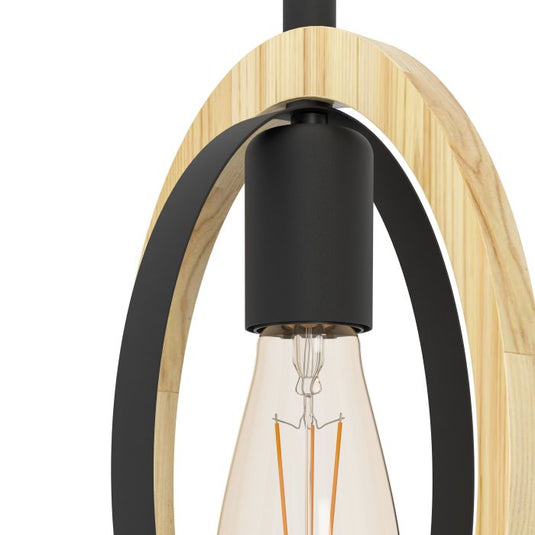 Candeeiro de teto suspenso com madeira e metal BASILDON EGLO
