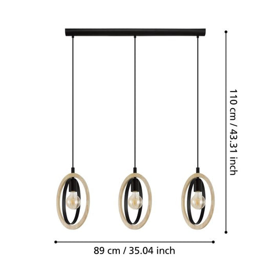 Candeeiro de teto suspenso com madeira e metal BASILDON EGLO