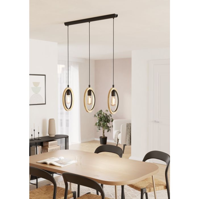 Load image into Gallery viewer, Candeeiro de teto suspenso com madeira e metal BASILDON EGLO

