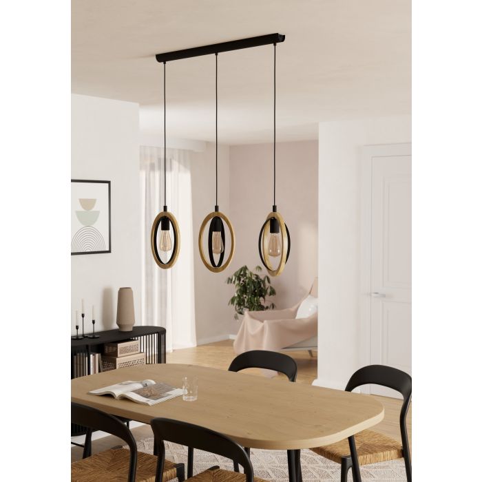 Load image into Gallery viewer, Candeeiro de teto suspenso com madeira e metal BASILDON EGLO
