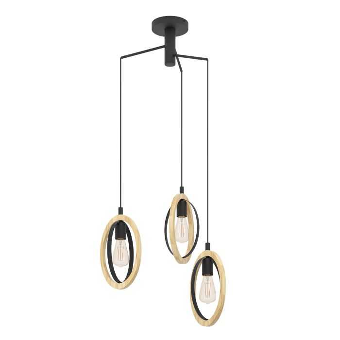 Carregue imagem no visualizador da galeriaCandeeiro de teto suspenso com madeira e metal BASILDON EGLO
