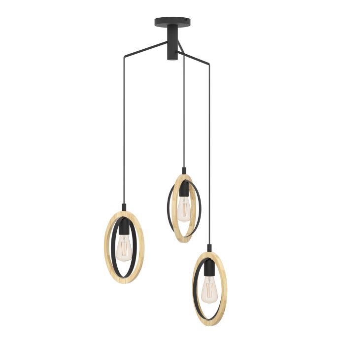 Carregue imagem no visualizador da galeriaCandeeiro de teto suspenso com madeira e metal BASILDON EGLO
