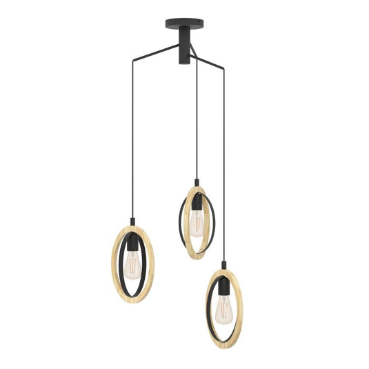Candeeiro de teto suspenso com madeira e metal BASILDON EGLO