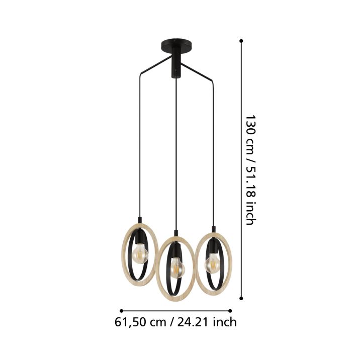 Carregue imagem no visualizador da galeriaCandeeiro de teto suspenso com madeira e metal BASILDON EGLO
