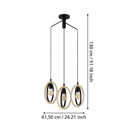 Candeeiro de teto suspenso com madeira e metal BASILDON EGLO