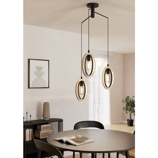 Candeeiro de teto suspenso com madeira e metal BASILDON EGLO
