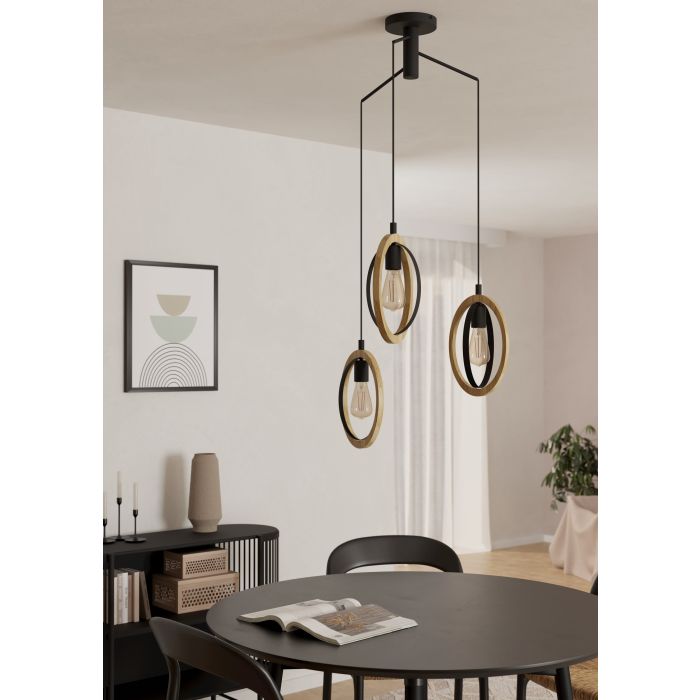 Carregue imagem no visualizador da galeriaCandeeiro de teto suspenso com madeira e metal BASILDON EGLO
