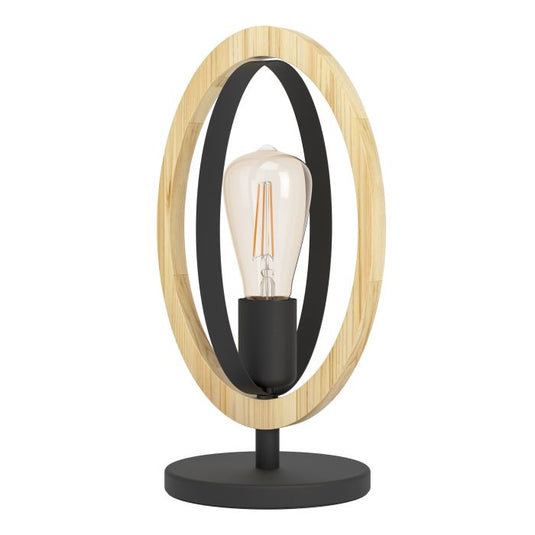 Candeeiro de Mesa com Elemento Oval em Madeira e Metal Preto BASILDON EGLO