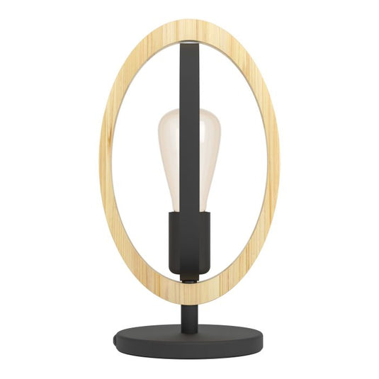 Candeeiro de Mesa com Elemento Oval em Madeira e Metal Preto BASILDON EGLO